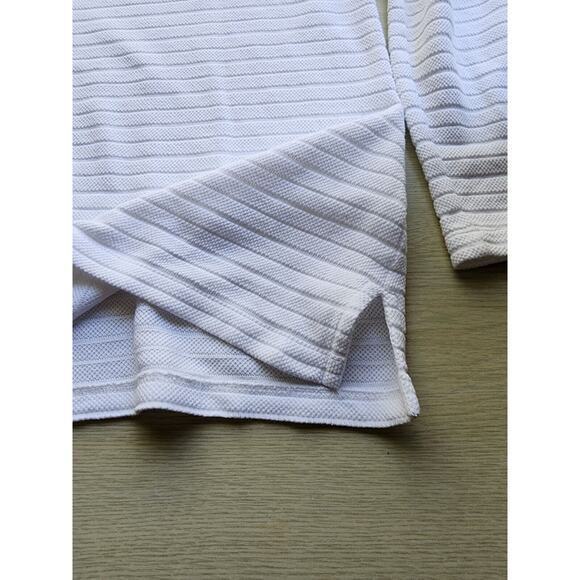 TOP/BLOUSE-TALBOTS-White-Cotton-Long Length-Long Sleeves-Knit-Tie at Neck-Large - Picture 6 of 14